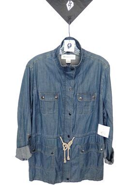 Liz Claiborne Women's Long Sleeve Draw String Soft Lite Weight Denim Jacket XL